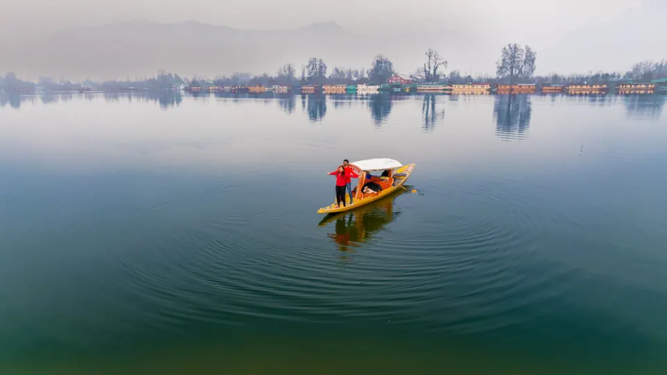 A shikara on Dal Lake in Srinagar
